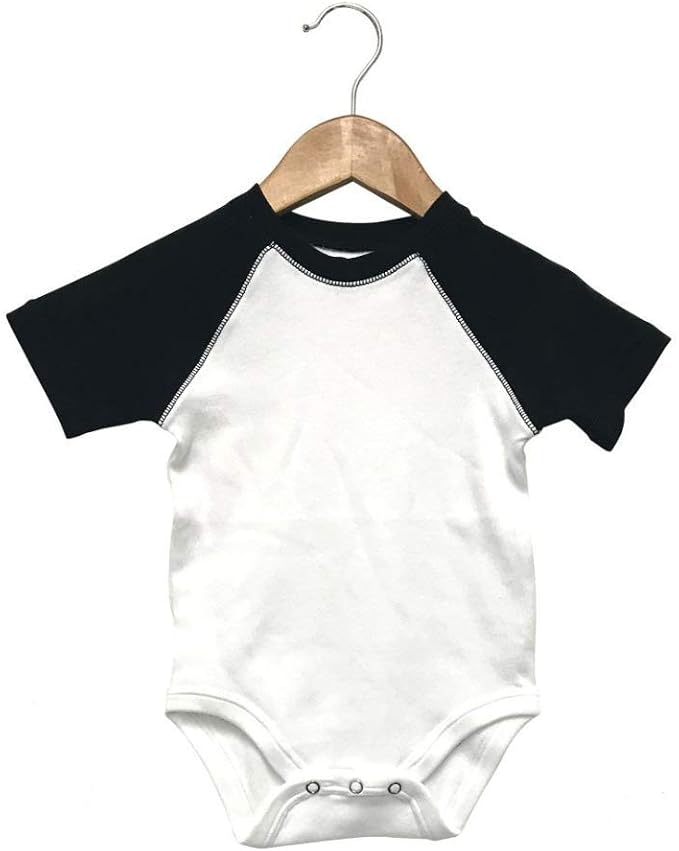 ERGOX Giraffe Baby Short Sleeve Raglan Baseball Onesie Bodysuit (6-12M, White/Black)