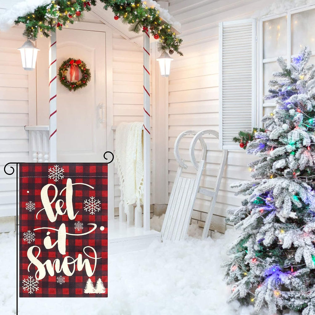 IOEVE Besteek Christmas Garden Flag, Buffalo Plaid Christmas Decorations, Farmhouse Small Burlap Double Sided Christmas Flag, Merry Christmas Winter Holiday Yard Outdoor Decoration (12.5" x 18")