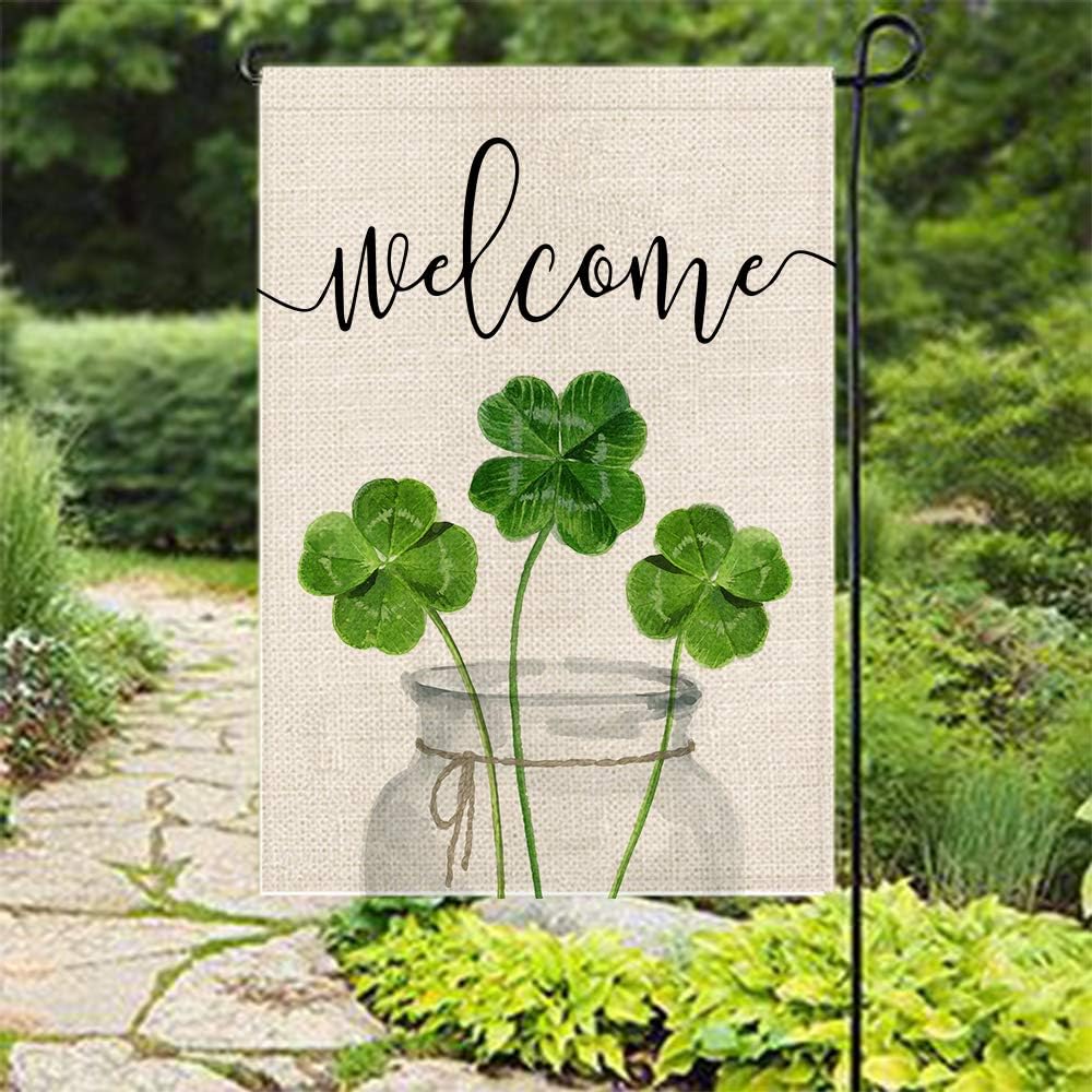 ANOCE Patricks Day Garden Flag 12x18 Inch Double Sided for Outside Small Burlap