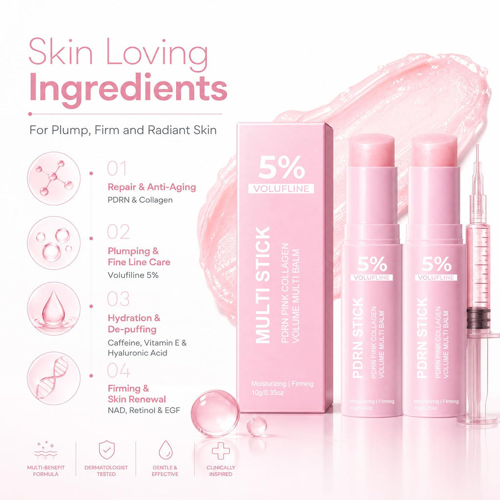 PDRN Pink Collagen Volume Multi Balm 2 PCS- Face & Body Plumping Stick with PDRN, NAD, Collagen for Under Eyes, Neck, Forehead, Smile Lines, Lips Firming, Radiance