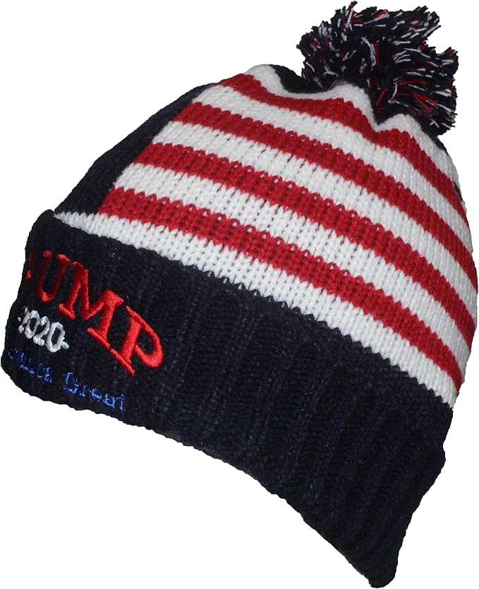 ERGOX Adult US Flag Embroidered Trump 2020 Keep America Great Beanie - Navy/White