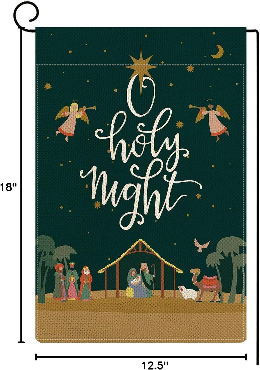 IOEVE Christmas Garden Flag Burlap Double Sided Oh Holy Night Yard Flag Winter Holiday Nativity Xmas Scene Story Small Flag Outdoor Indoor Lawn Decoration 12.5 x 18inch A0410