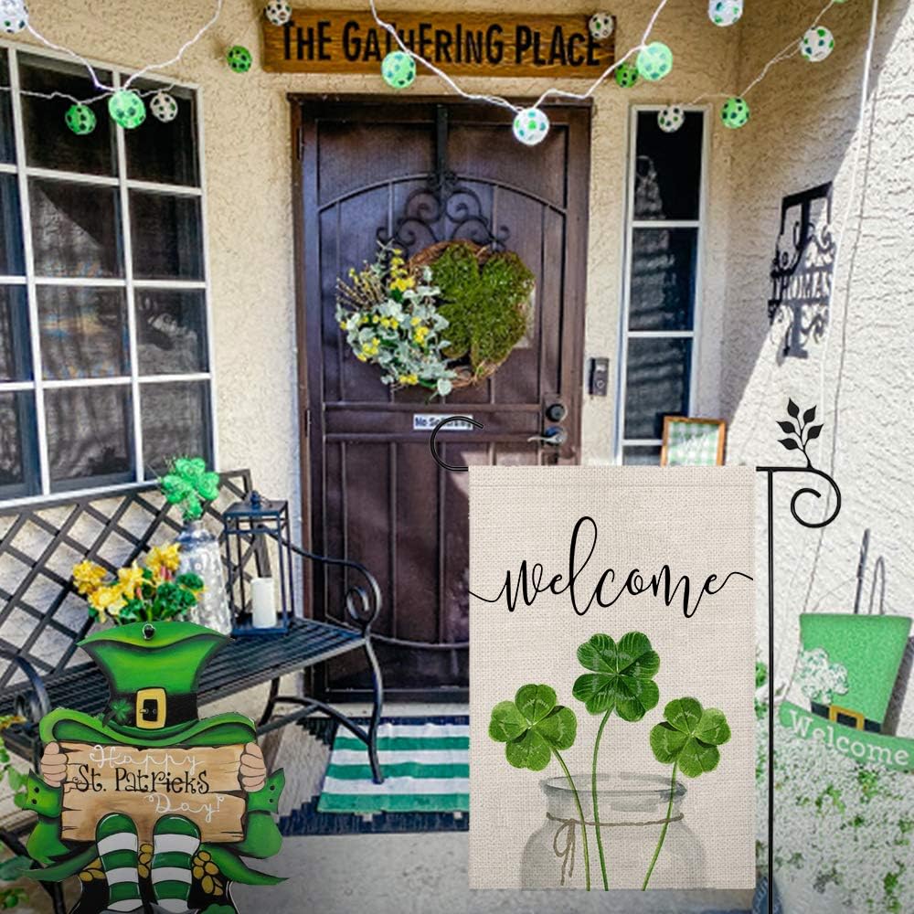 ANOCE Patricks Day Garden Flag 12x18 Inch Double Sided for Outside Small Burlap