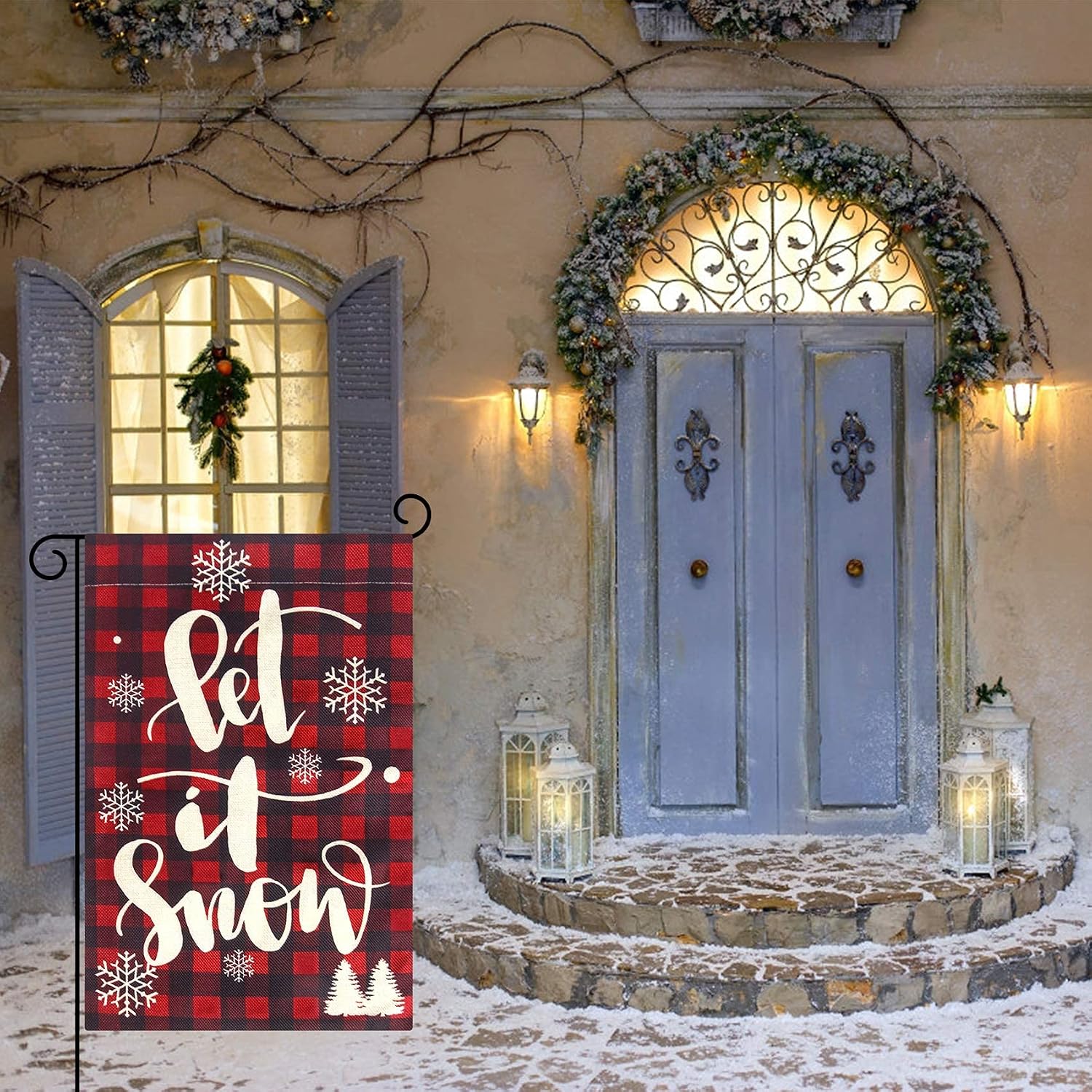 IOEVE Besteek Christmas Garden Flag, Buffalo Plaid Christmas Decorations, Farmhouse Small Burlap Double Sided Christmas Flag, Merry Christmas Winter Holiday Yard Outdoor Decoration (12.5" x 18")