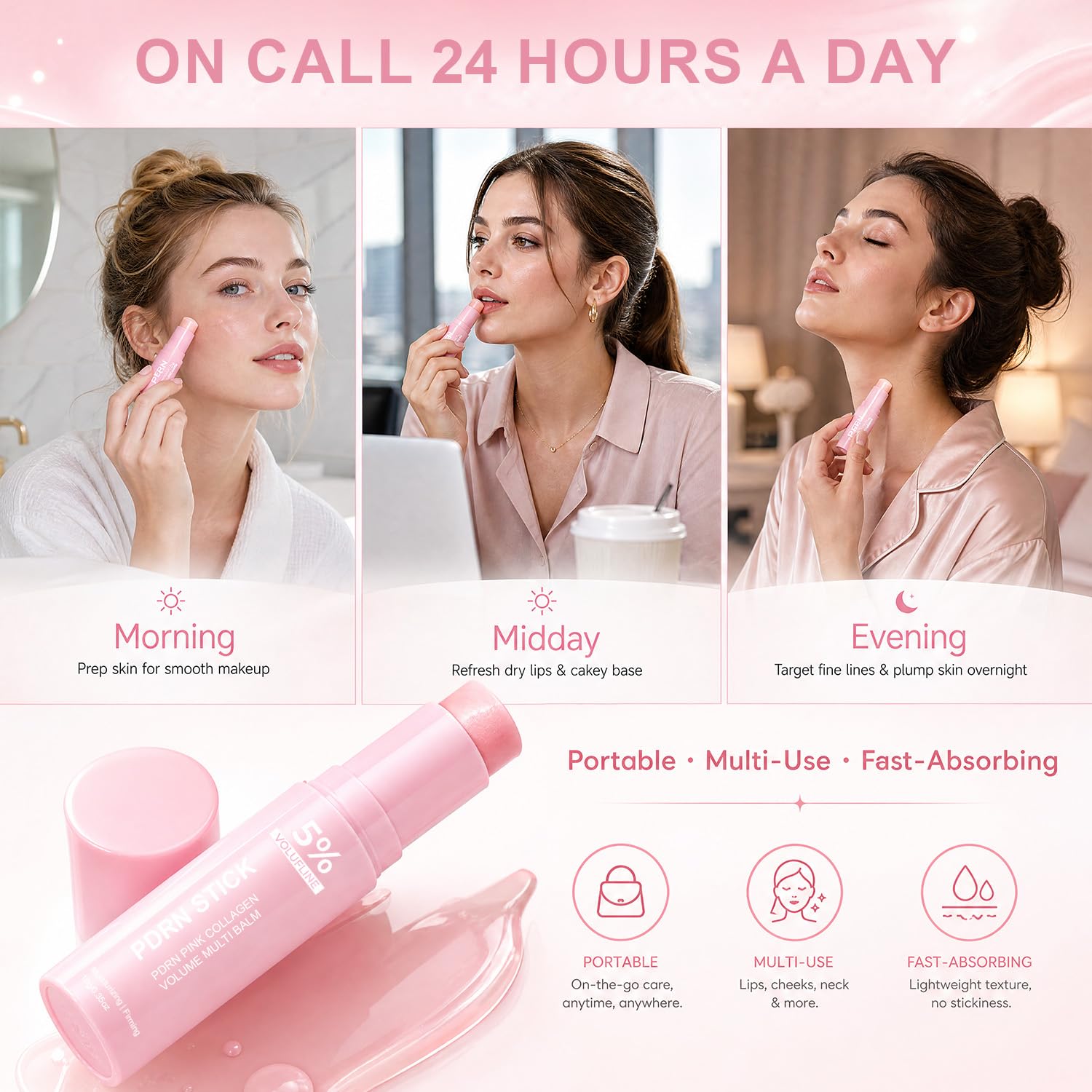 PDRN Pink Collagen Volume Multi Balm 2 PCS- Face & Body Plumping Stick with PDRN, NAD, Collagen for Under Eyes, Neck, Forehead, Smile Lines, Lips Firming, Radiance