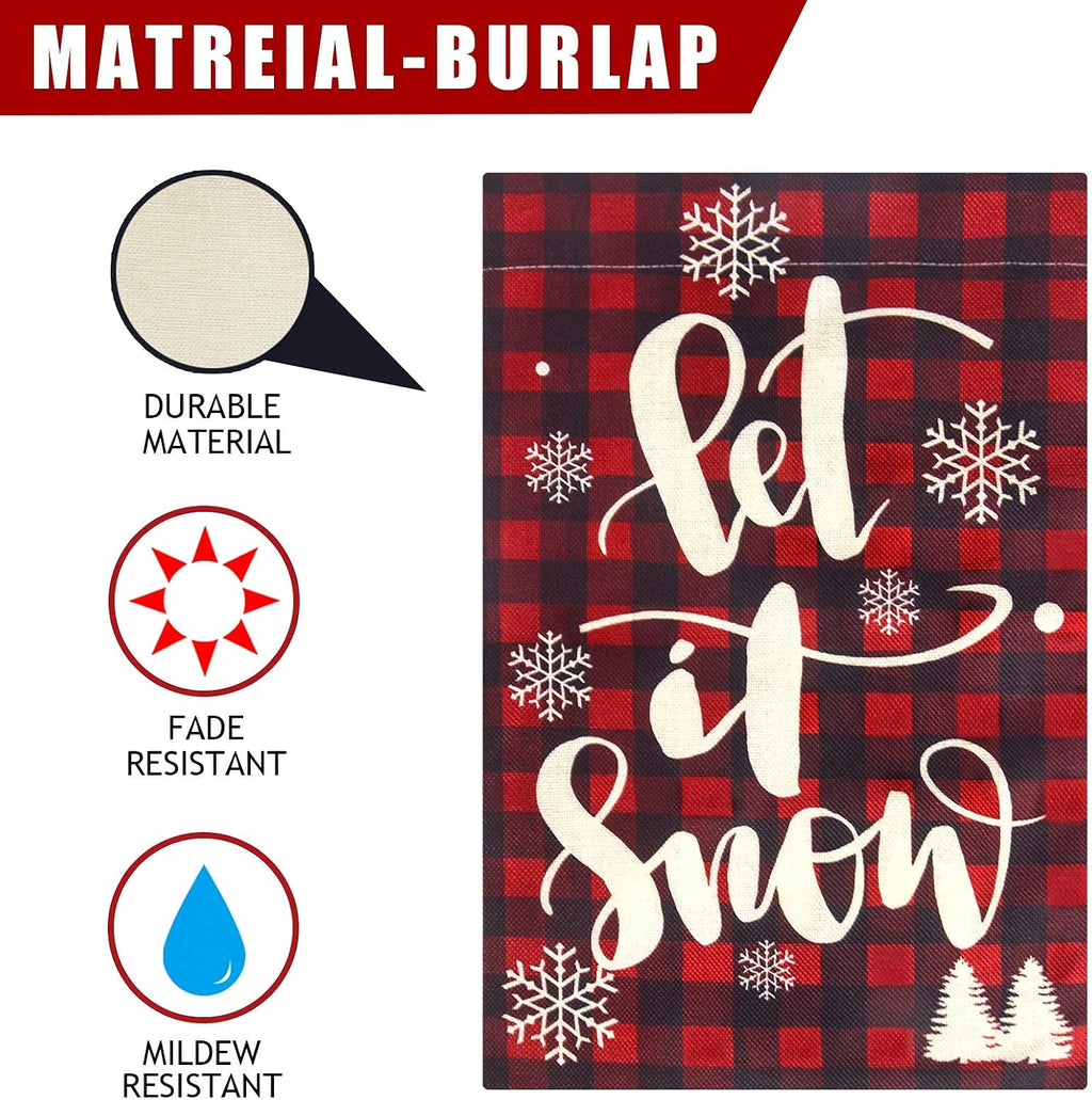 IOEVE Besteek Christmas Garden Flag, Buffalo Plaid Christmas Decorations, Farmhouse Small Burlap Double Sided Christmas Flag, Merry Christmas Winter Holiday Yard Outdoor Decoration (12.5" x 18")