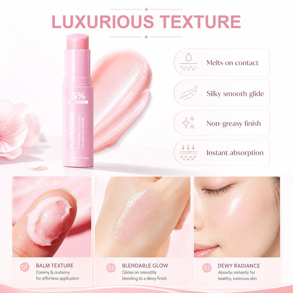 PDRN Pink Collagen Volume Multi Balm 2 PCS- Face & Body Plumping Stick with PDRN, NAD, Collagen for Under Eyes, Neck, Forehead, Smile Lines, Lips Firming, Radiance