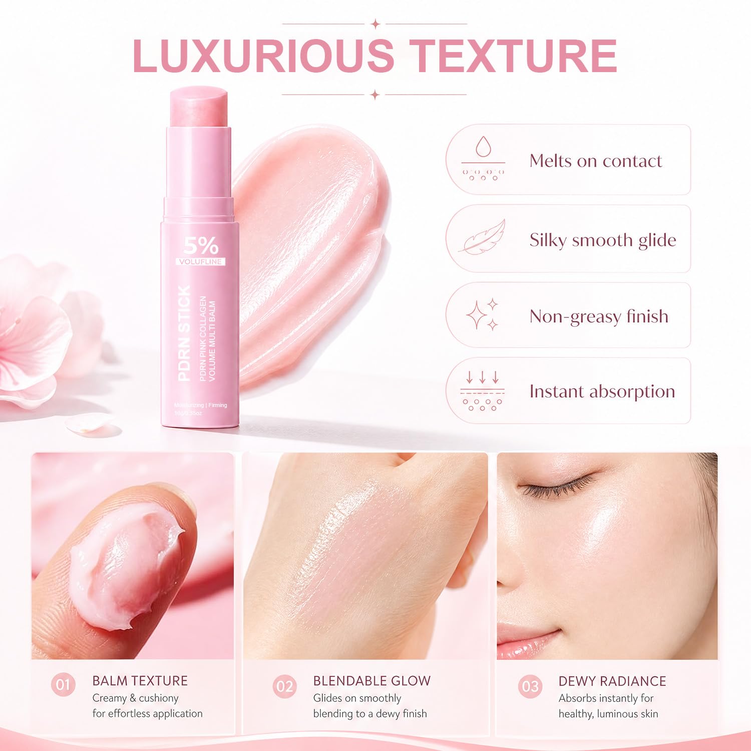 PDRN Pink Collagen Volume Multi Balm 2 PCS- Face & Body Plumping Stick with PDRN, NAD, Collagen for Under Eyes, Neck, Forehead, Smile Lines, Lips Firming, Radiance