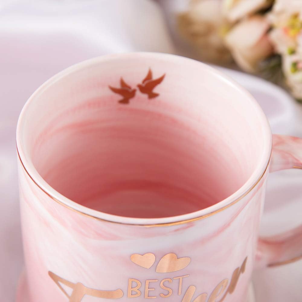 ERGOX Best Teacher Ever Pink Marble Ceramic Coffee Mug (11.5oz) and Coasters Set - Teacher Gifts - Teacher Appreciation Gifts - Gifts for Teacher - Birthday Gifts Ideas for Teacher