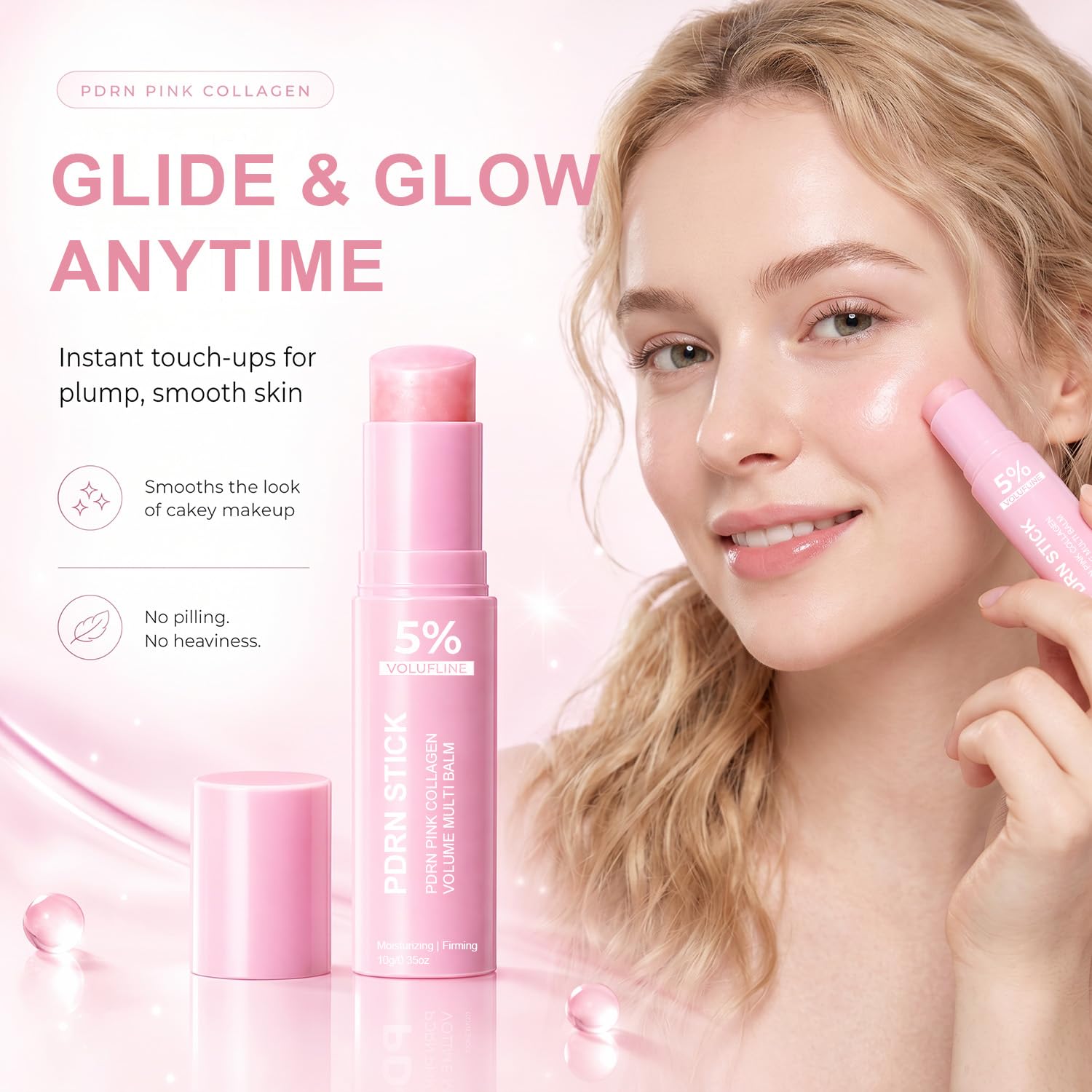 PDRN Pink Collagen Volume Multi Balm 2 PCS- Face & Body Plumping Stick with PDRN, NAD, Collagen for Under Eyes, Neck, Forehead, Smile Lines, Lips Firming, Radiance