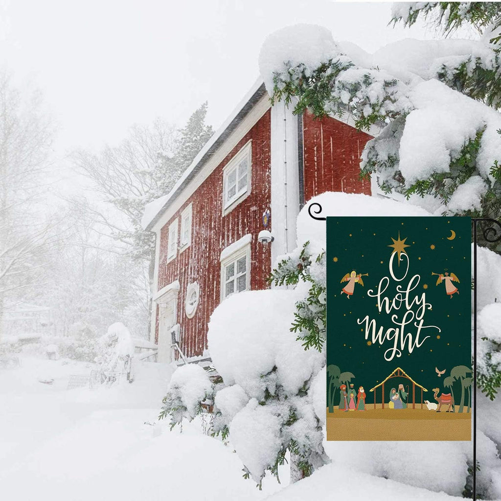 IOEVE Christmas Garden Flag Burlap Double Sided Oh Holy Night Yard Flag Winter Holiday Nativity Xmas Scene Story Small Flag Outdoor Indoor Lawn Decoration 12.5 x 18inch A0410